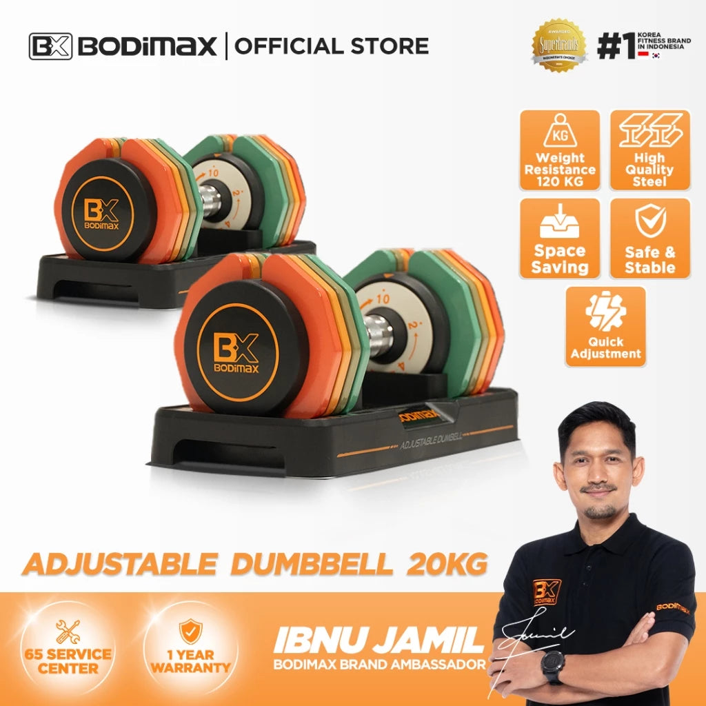 BODIMAX Dumbbell Set Adjustable 20kg / Alat Latihan Beban / Weight Training Dumbbell / Home Workout