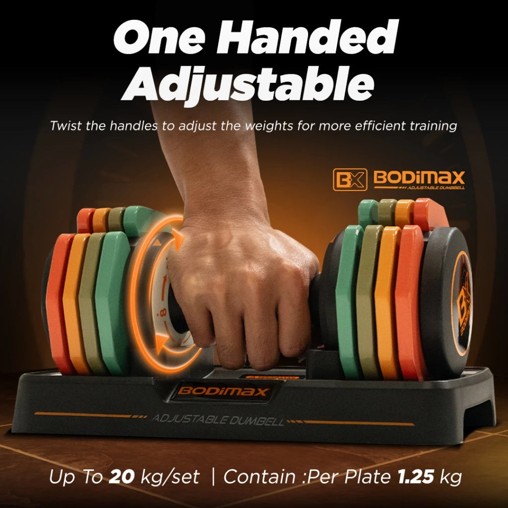 BODIMAX Dumbbell Set Adjustable 20kg / Alat Latihan Beban / Weight Training Dumbbell / Home Workout
