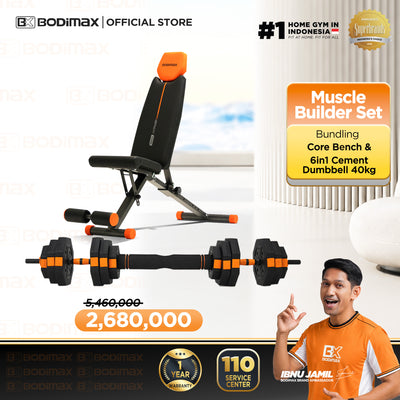 BODIMAX BENCH + BODIMAX ADJUSTABLE DUMBBELL CEMENT 6 IN 1 40KG